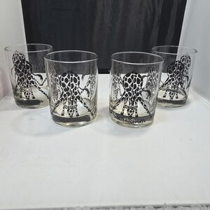 Morgan Giraffe Etched Lowball Whiskey Glass Safari Design Lot Of 4